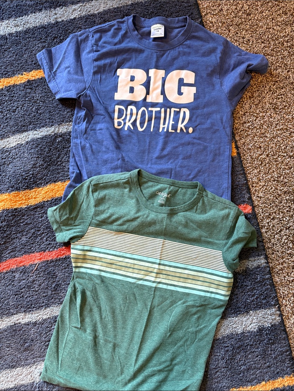 Carter's Navy Blue "BIG BROTHER" Tee + Green Striped Tee - 2-Pack